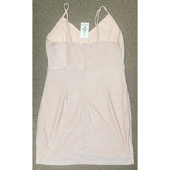AOOKSMERY Women’s Sexy Glitter Spaghetti Strap Mini Dress Bodycon Peach Size XL - Picture 3 of 4